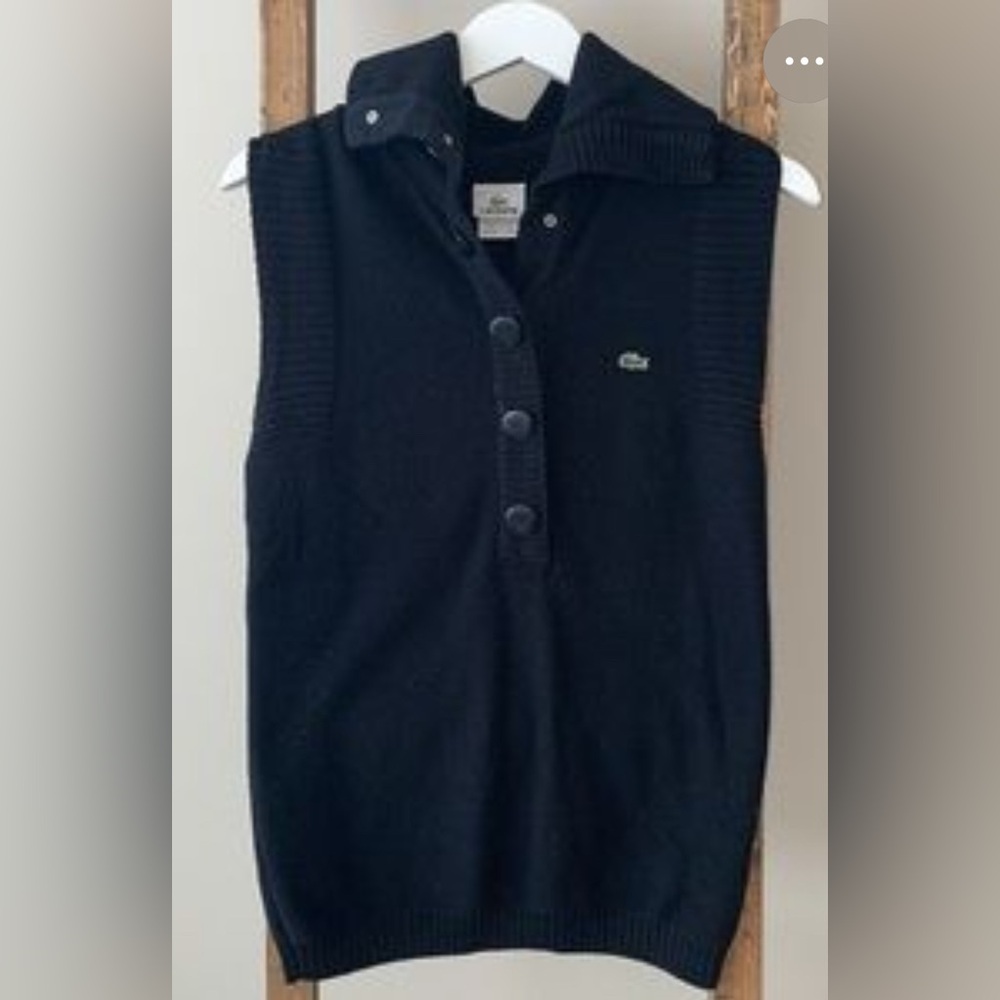 Lacoste wool vest Black Button-Up Sleeveless Top size 38 cowl neck